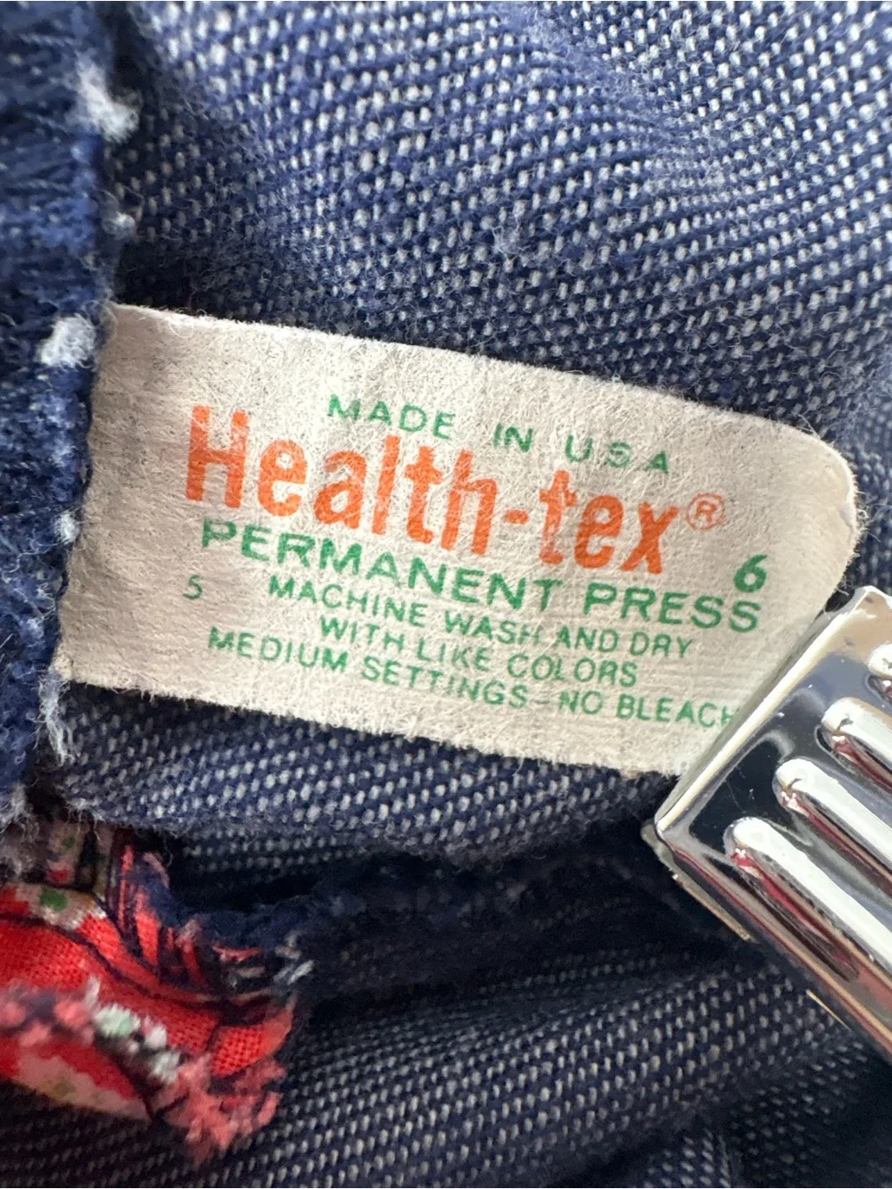 Vintage Healthtex Girls Denim Overall Jumper Dress Floral Embroidered